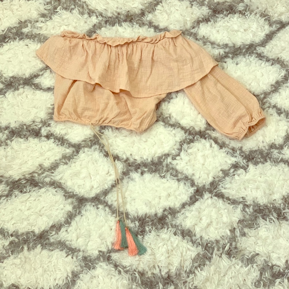 Women Boho Off the Shoulder Crop Top Small Pink